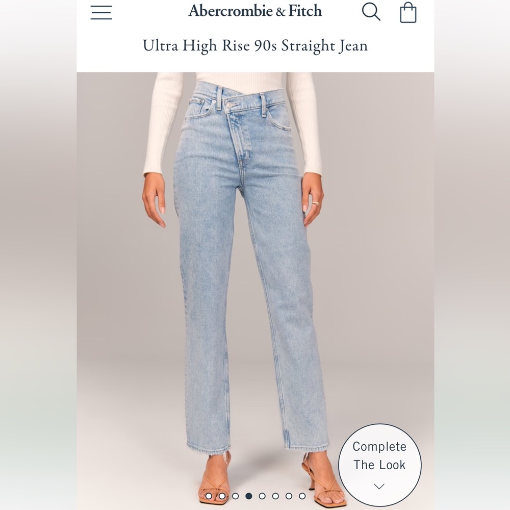 Abercrombie cross waist band ultra high rise light wash straight leg jeans.